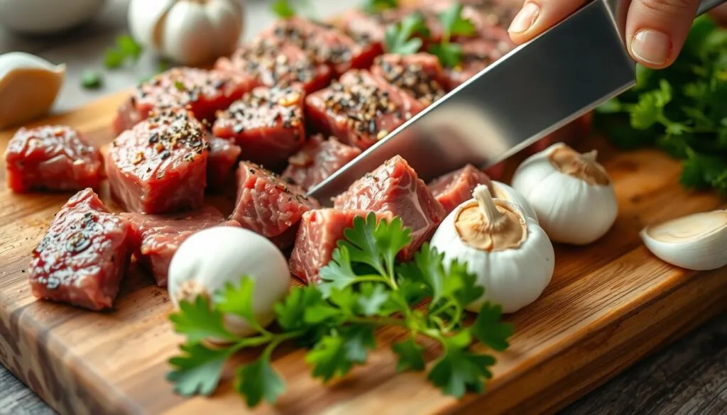 Cutting Steak Cubes