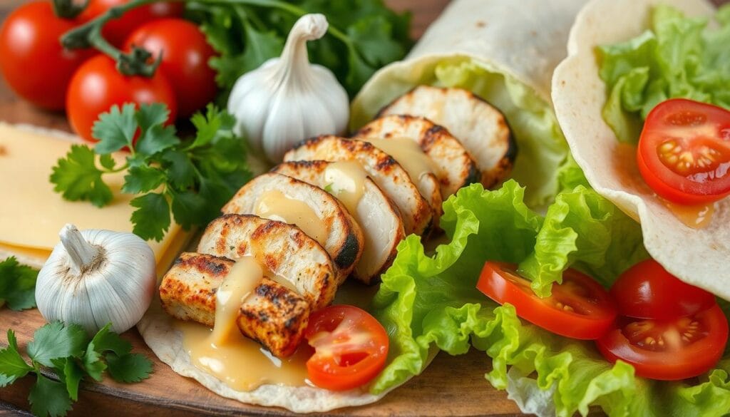 Ingredients for Cheesy Garlic Chicken Wraps