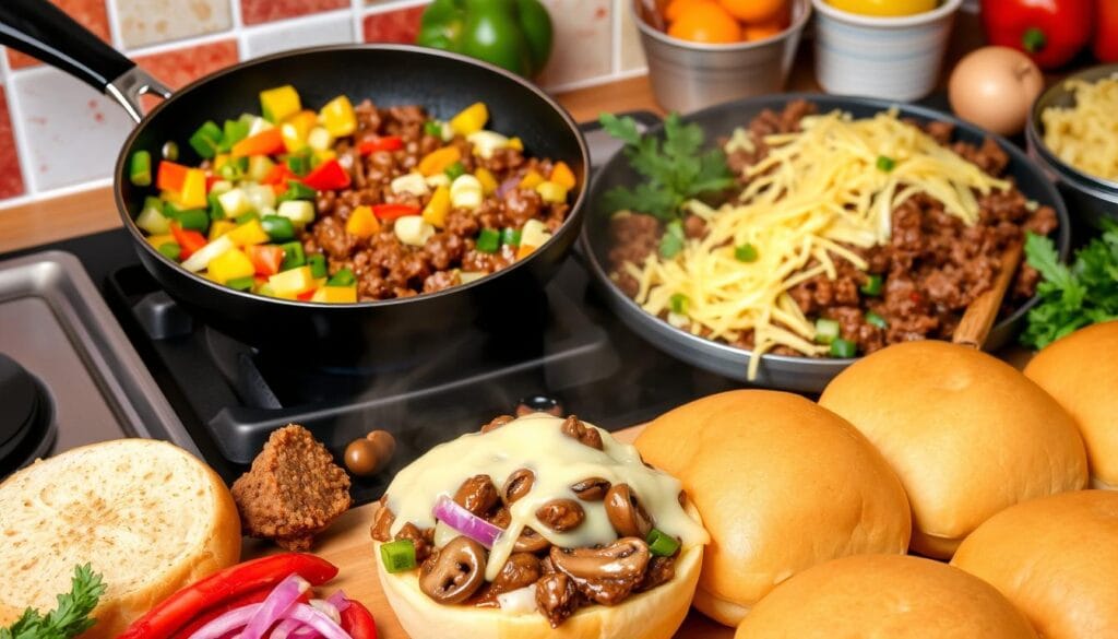 Philly Cheesesteak Sloppy Joes Cooking Process