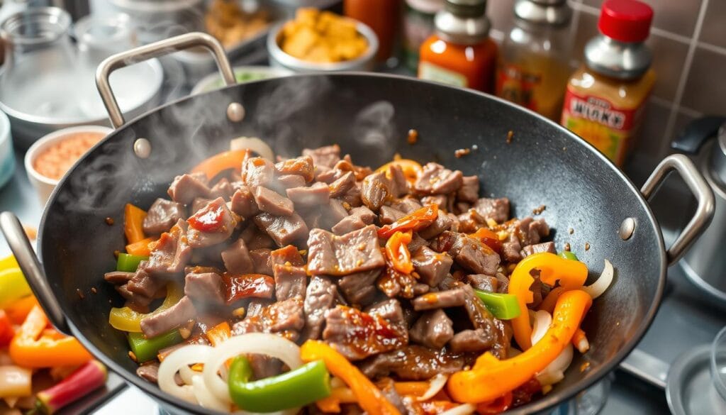 Stir-fry beef cooking method