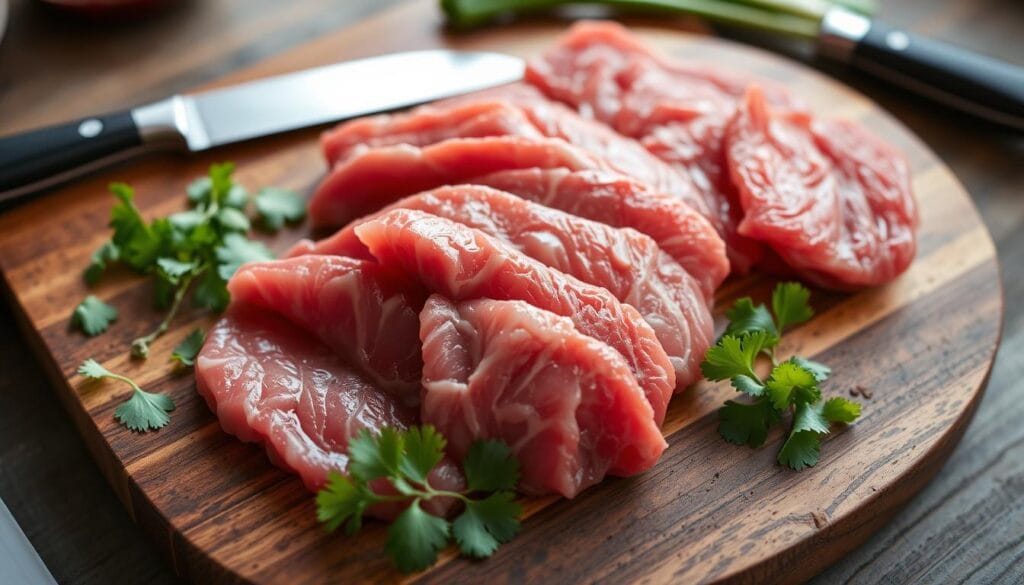 Thinly sliced beef preparation